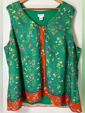 Adrienne Vittadini Green & Orange Floral Sleeveless Tank